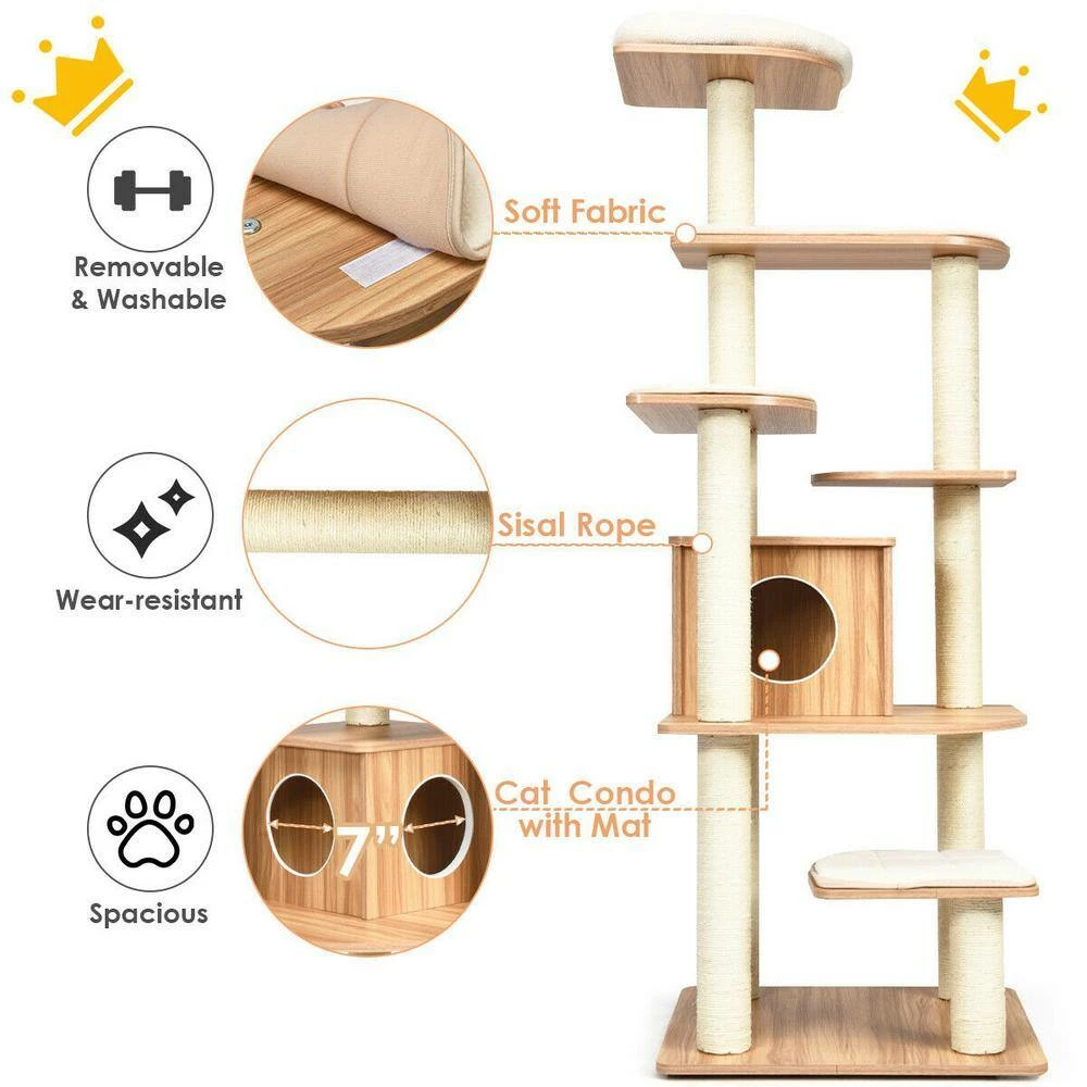 69 in. Tall Brown Sleep and Play Cat Tree by ANGELES HOME - Image 4