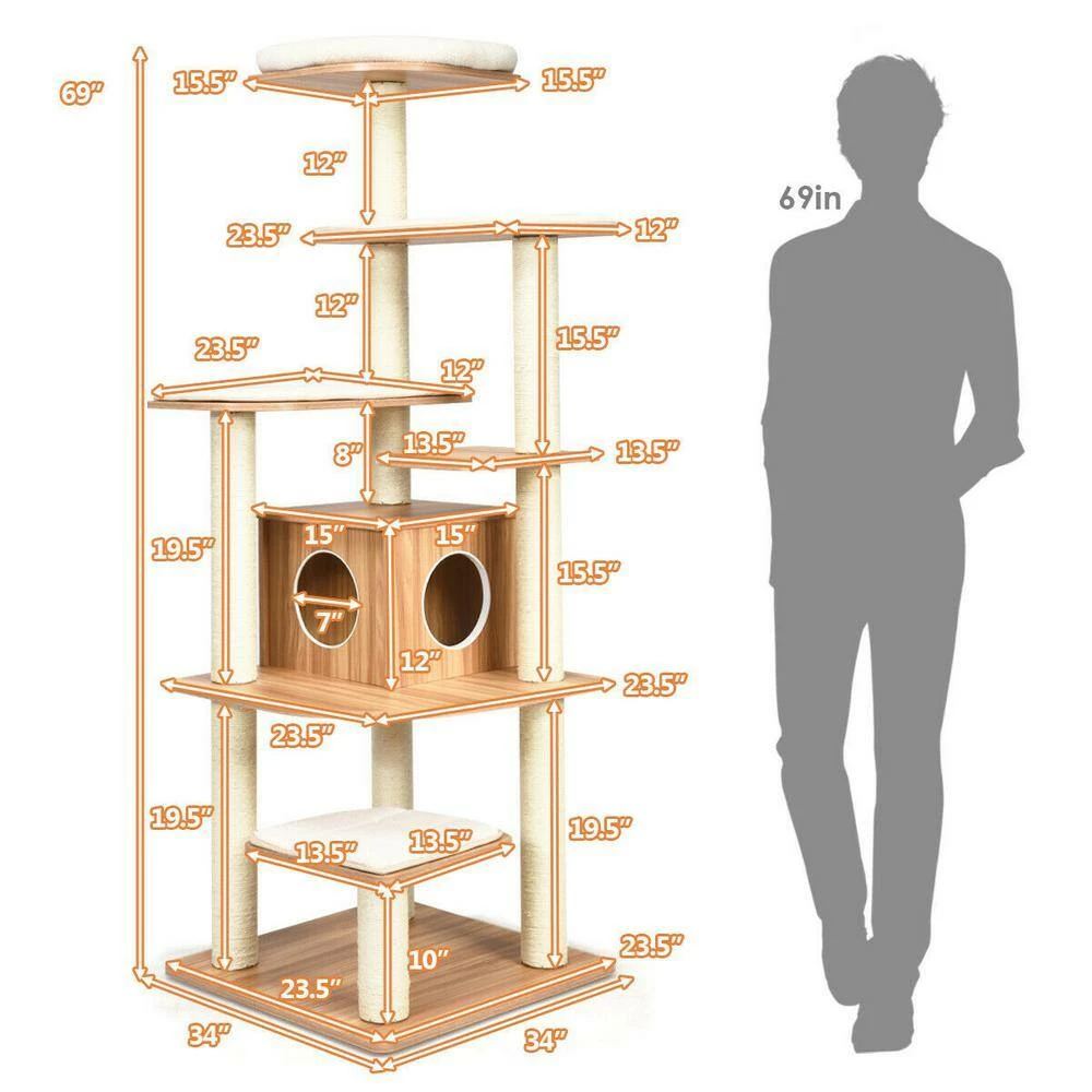 69 in. Tall Brown Sleep and Play Cat Tree by ANGELES HOME - Image 8