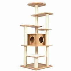69 in. Tall Brown Sleep and Play Cat Tree by ANGELES HOME