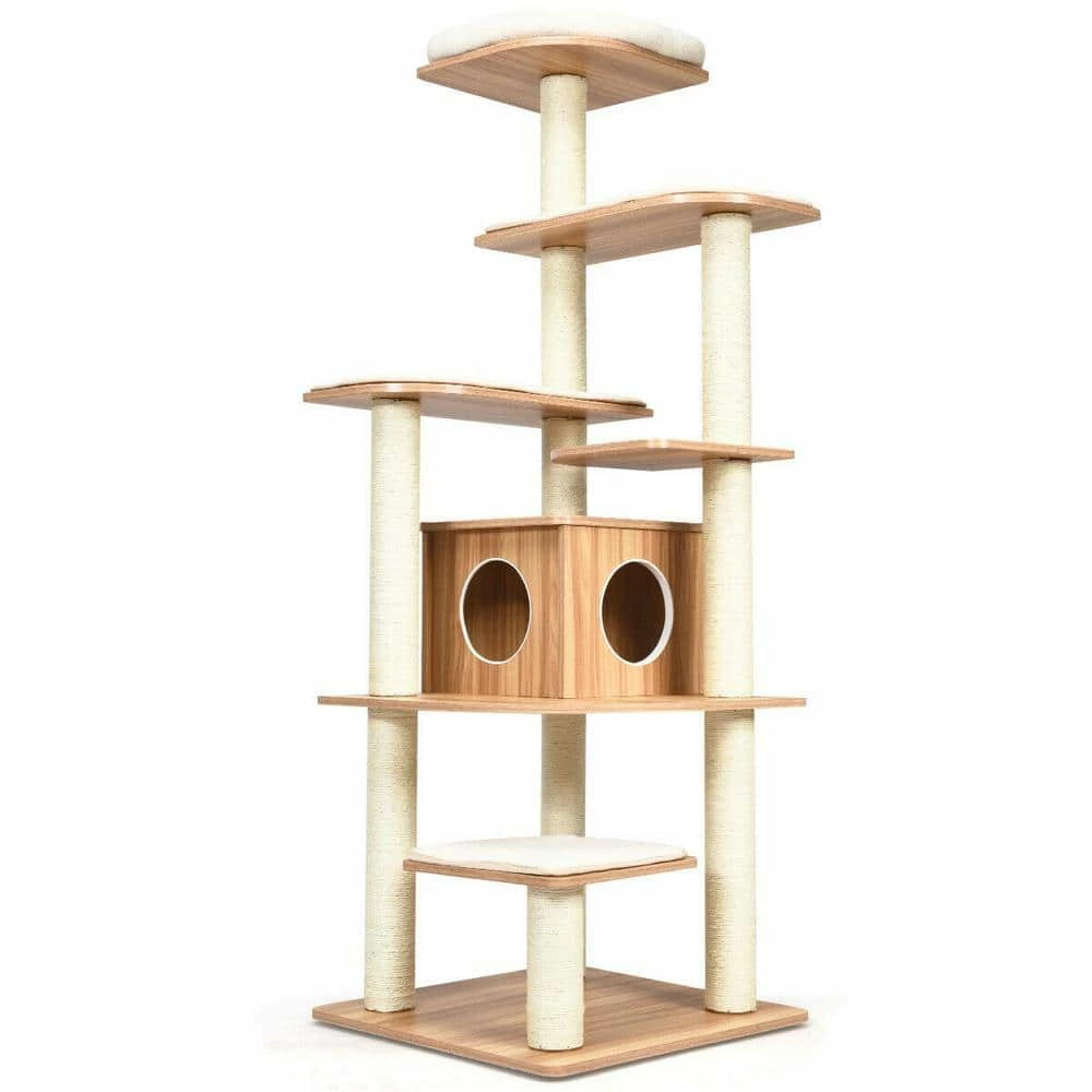 69 in. Tall Brown Sleep and Play Cat Tree by ANGELES HOME