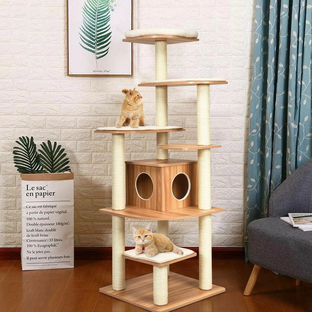 69 in. Tall Brown Sleep and Play Cat Tree by ANGELES HOME - Image 7