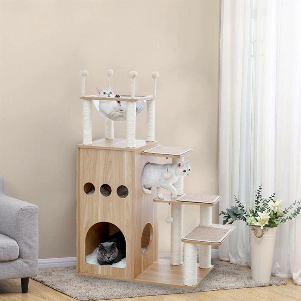 Beige Modern Cat Tree Featuring with Fully Sisal Covering Scratching Posts and Deluxe Condos Furniture Cover by Unbranded - Image 4