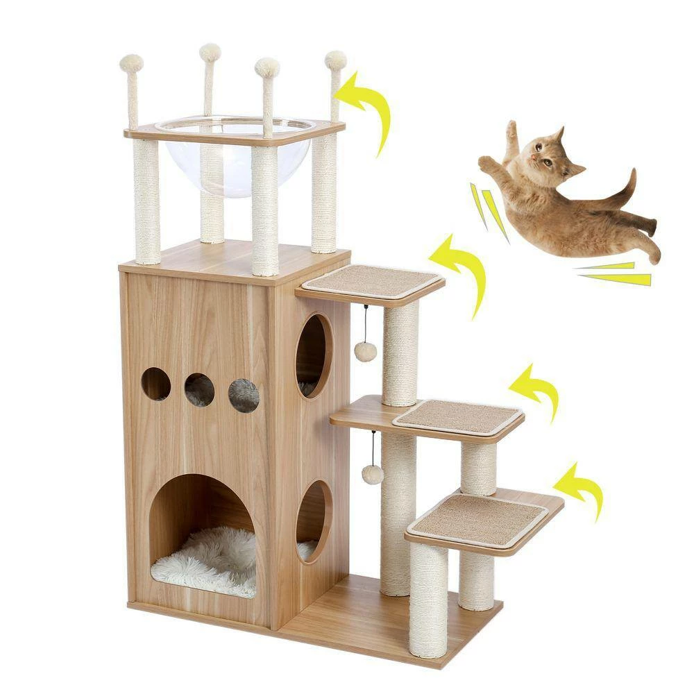 Beige Modern Cat Tree Featuring with Fully Sisal Covering Scratching Posts and Deluxe Condos Furniture Cover by Unbranded - Image 3