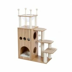 Beige Modern Cat Tree Featuring with Fully Sisal Covering Scratching Posts and Deluxe Condos Furniture Cover by Unbranded