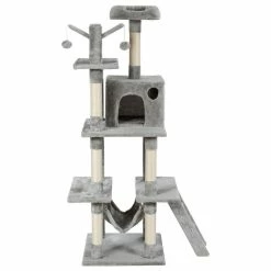 Gray 65.7 in. Cat Trees and Scratch Posts Furniture Cover Kitten Climbing Tower Cat Condo Playground with Ladder by WELLFOR