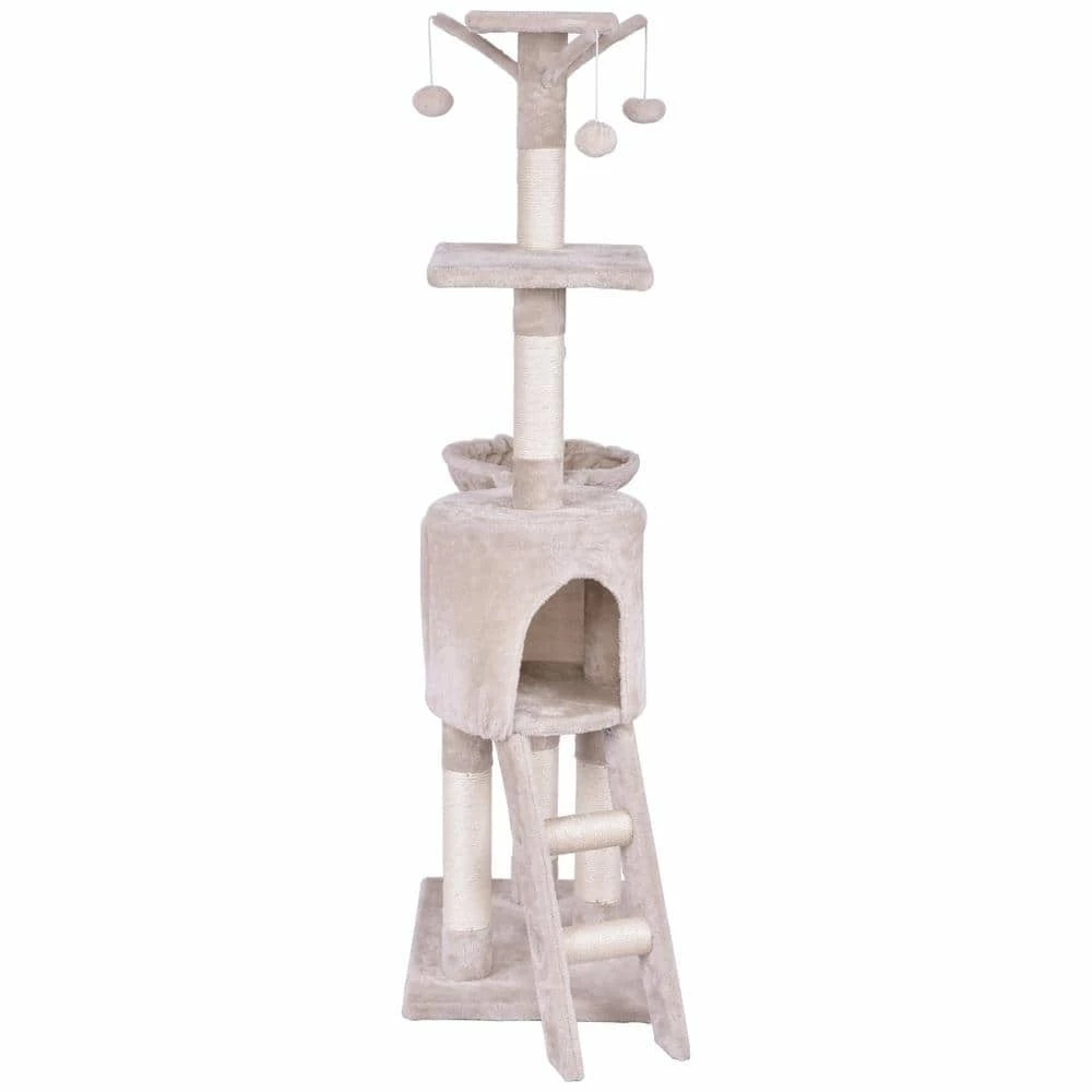 Beige Cat Trees and Scratch Posts Furniture Cover Kitten Climbing Tower Cat Condo with Sisal-Covered Posts and Ladder by WELLFOR - Image 6
