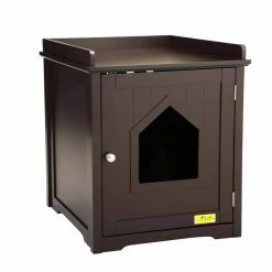 Brown Kitty Cat House Hidden Litter Box Cat Home Nightstand with Vent Holes by COZIWOW