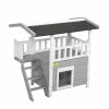 2-Tier Wood Cat House Outdoor Pet Shelter Gray by COZIWOW