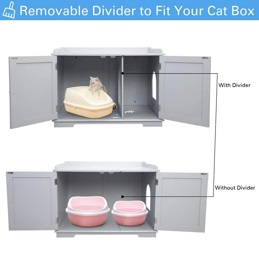 Cat Washroom Storage Bench Litter Box Enclosure with Table by COZIWOW - Image 6