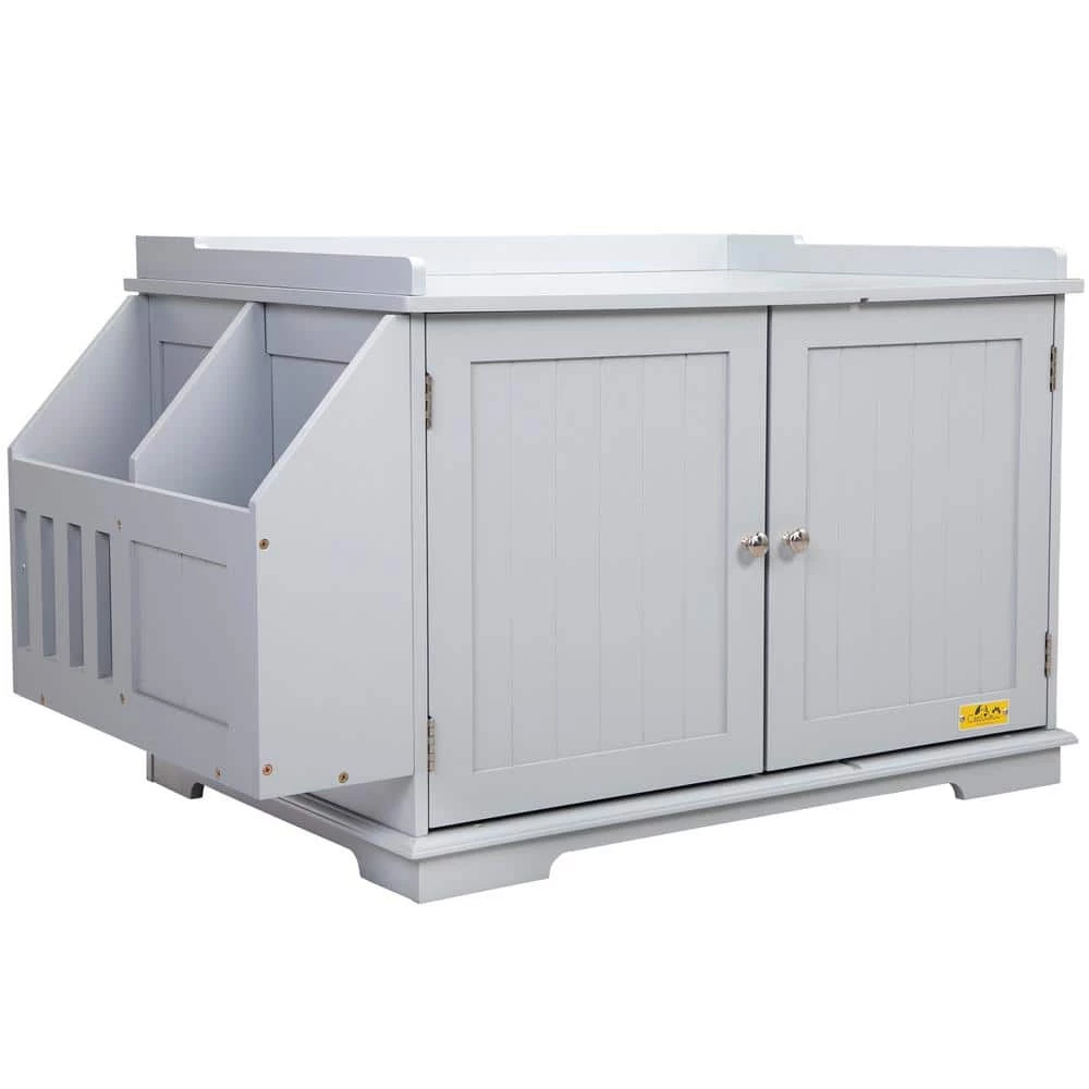 Cat Washroom Storage Bench Litter Box Enclosure with Table by COZIWOW