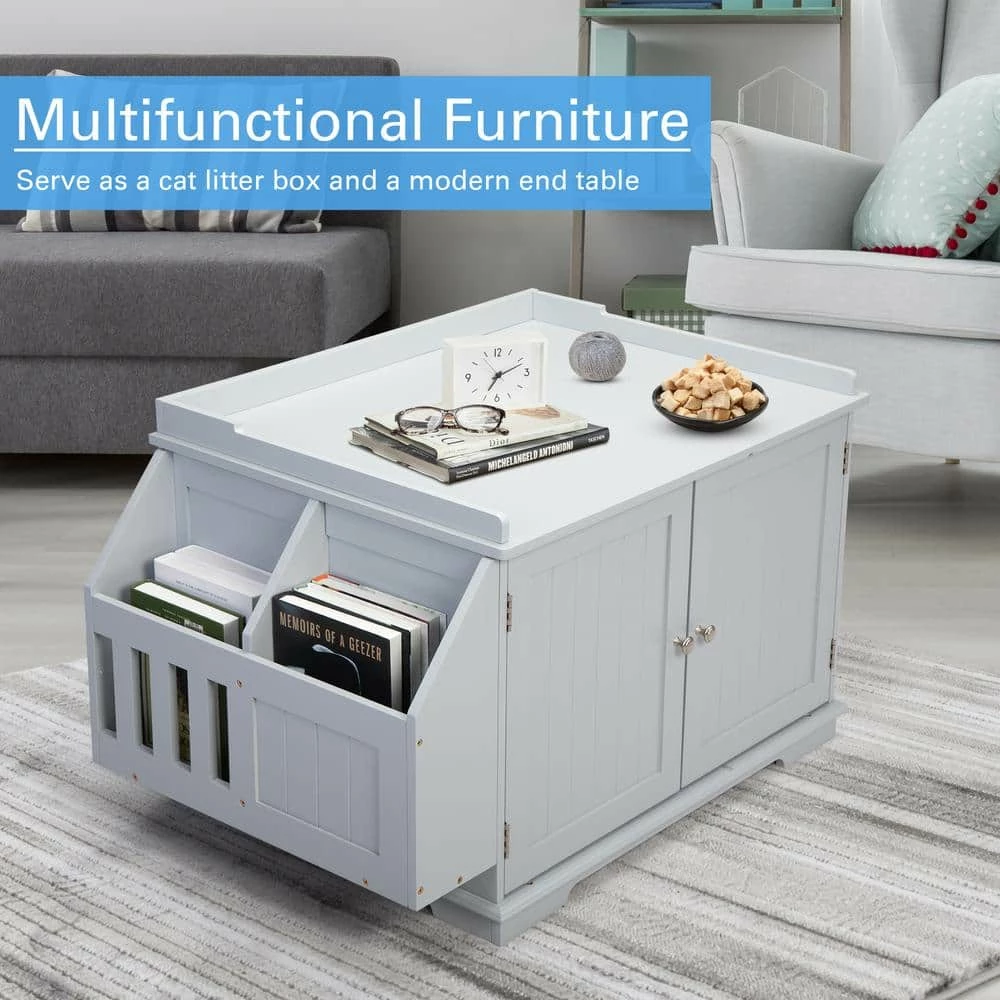 Cat Washroom Storage Bench Litter Box Enclosure with Table by COZIWOW - Image 9