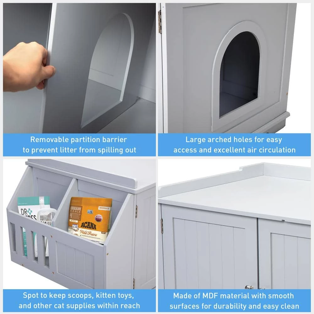 Cat Washroom Storage Bench Litter Box Enclosure with Table by COZIWOW - Image 8