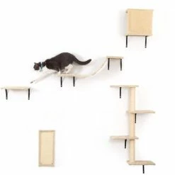 5-Pieces Wall-mounted Cat Tree Shelves, Scratching Post by COZIWOW