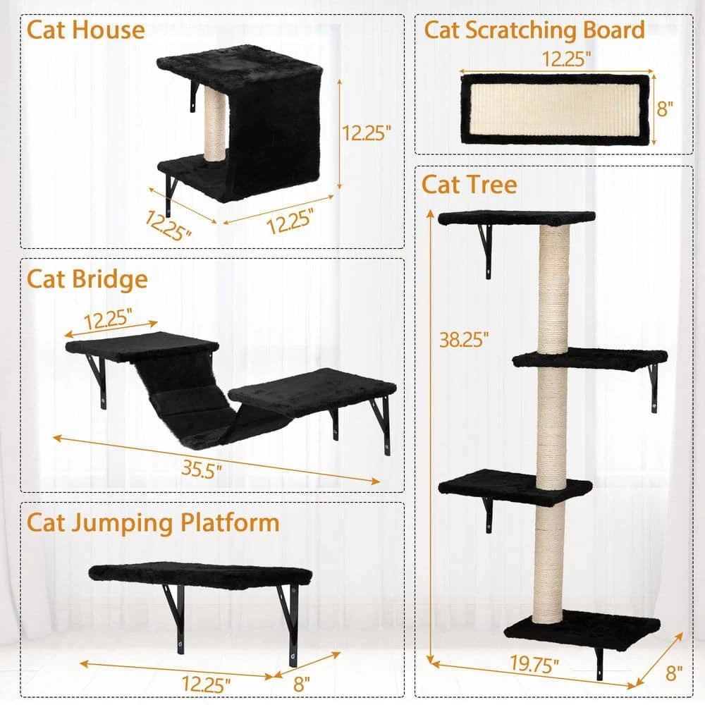 5-Piece Wall Mounted Cat Tree Bed, Scratcher by COZIWOW - Image 4