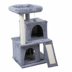 34 in. 3- Tier Cat Tree With 2 Condos, Kitten Tower Activity Center Gray by COZIWOW