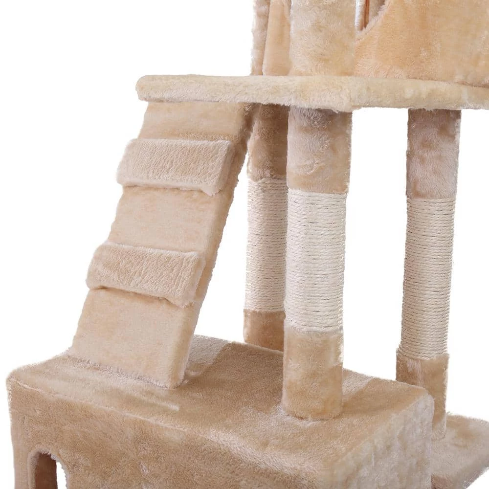 Sturdy Beige Cat Tree Tower Condo Flannel Covered by COZIWOW - Image 7