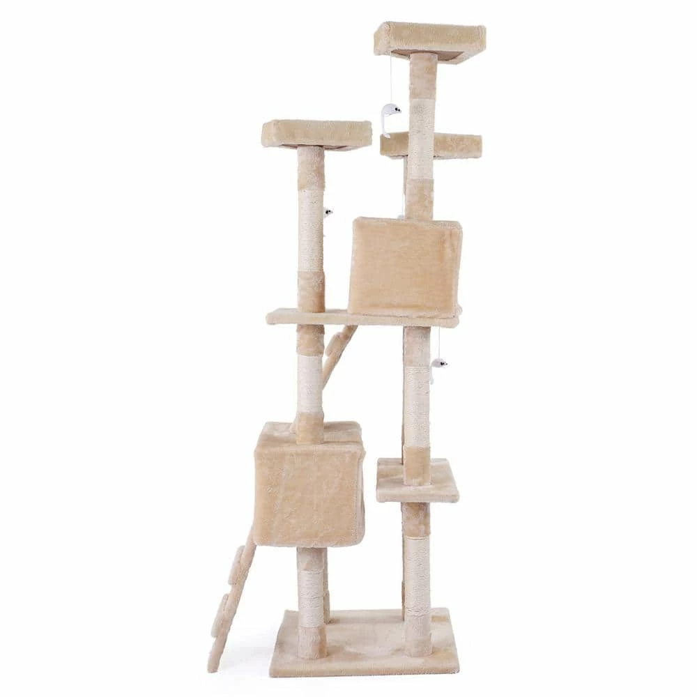 Sturdy Beige Cat Tree Tower Condo Flannel Covered by COZIWOW - Image 3