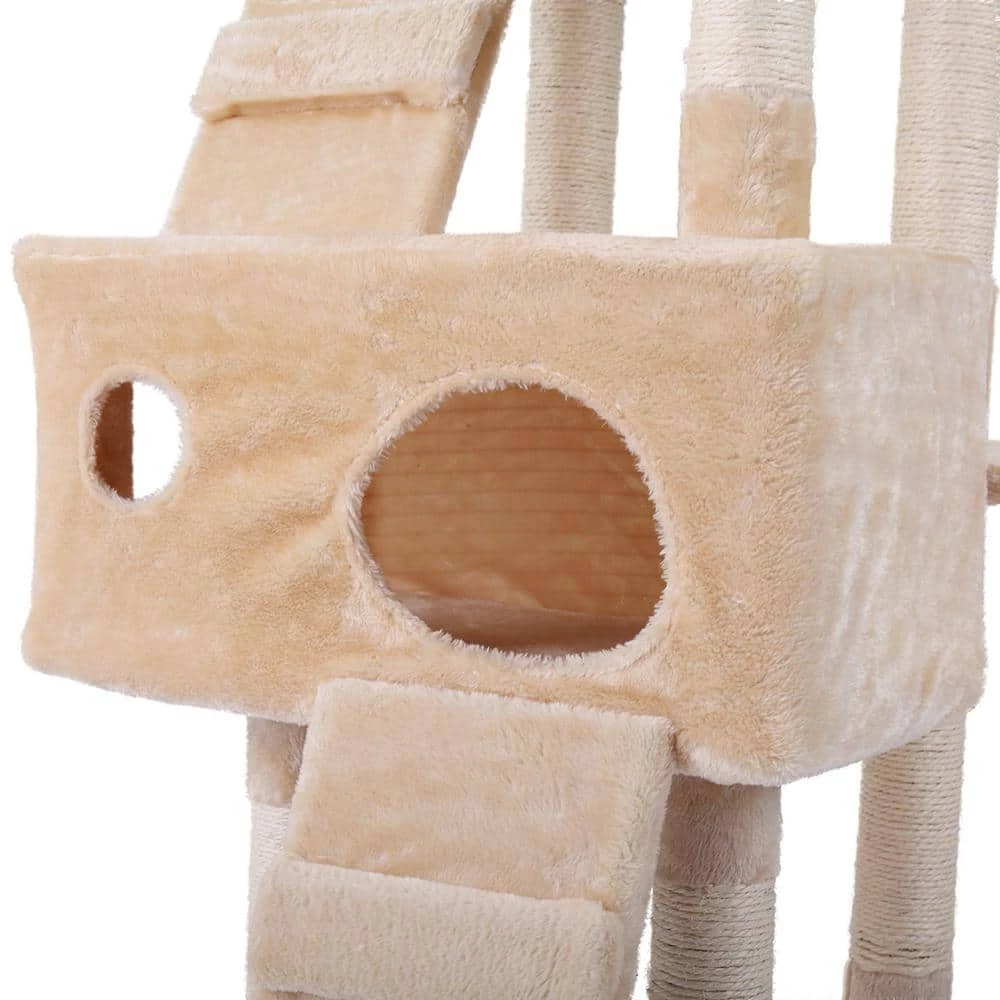 Sturdy Beige Cat Tree Tower Condo Flannel Covered by COZIWOW - Image 9