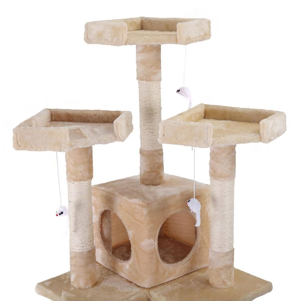 Sturdy Beige Cat Tree Tower Condo Flannel Covered by COZIWOW - Image 8