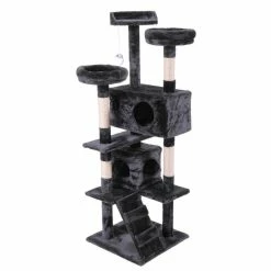 60 in. Cat Tree Tower Condo Plush Perches with Ladder for Play Rest Furniture Cover by COZIWOW