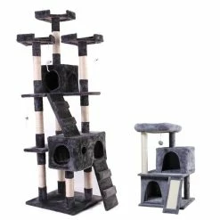 67 in. and 34 in. H Multi-Level Cat Tree with Kitten Activity Center Plush Perch by COZIWOW