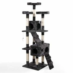 67 in. Grey with Paw Print Cat Tree Tower Kitten Condo House by COZIWOW