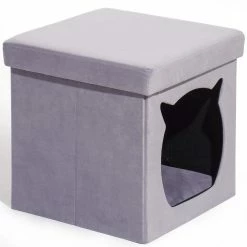 14.90 in. Velvet Folding Pet Ottoman, Footrest Stool with Cat Bed by Foobrues