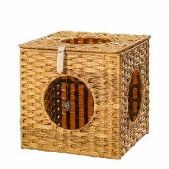 Rattan Cat Litter Cat Bed Cat House in Yellowish Brown by Foobrues