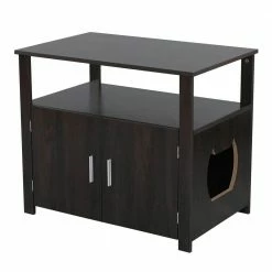 30 in. Wooden Pet Cat Litter Box Enclosure Furniture with Adjustable Interior Wall & Large Tabletop for Nightstand by Foobrues