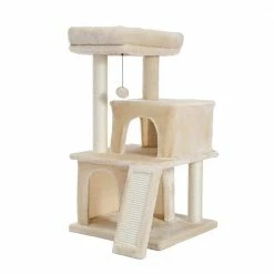 Soft Cat Tower with Double Condos Scratching Posts and Trees in Beige by Foobrues