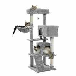 Cat Tree 56 in. Cat Tower for Multiple Cats with Super Large Perch Double Condo Hammock and Scratching Post by Foobrues