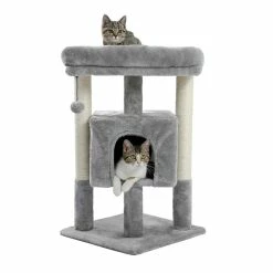 Small Cat Tree for Indoor Cats Polyester Plush Cat Tower with Beige Condos, Spacious Perch, Scratching Sisal Posts by Foobrues