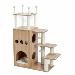51.20 in. H Pet Cat Scratching Posts and Trees MDF Cat Tower with Fully Sisal Covering Scratching Posts in Beige by Foobrues