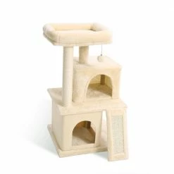 33.90 in. H Pet Cat Scratching Posts and Trees Kitten Furniture with Dangling Toys in Beige by Foobrues