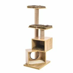 48.90 in. H Pet Cat Scratching Posts and Trees Cat Bed Activity Center with Removable Washable Mats in Camel by Foobrues