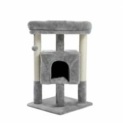 28.40 in. H Pet Cat Scratching Posts and Trees Cat Bed with Condos and Replaceable Dangling Balls in Gray by Foobrues