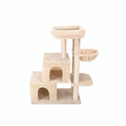 Soft Comfortable Cats Tree Cat Tower with Sisal Scratching Post Double Condo Kittens Toys Activity Centre Beige by Foobrues