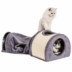Cat Tunnel Bed Cat House Sisal Scratching Bed with Self Groomer Massager Plush Balls by Foobrues