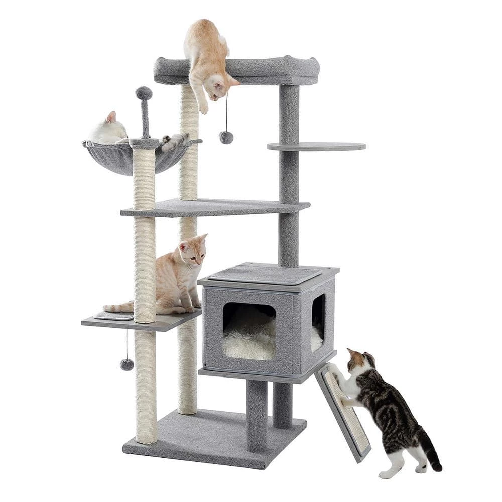 50.8 in. H Pet Cat Scratching Posts and Trees Cat House in Gray by Foobrues - Image 5