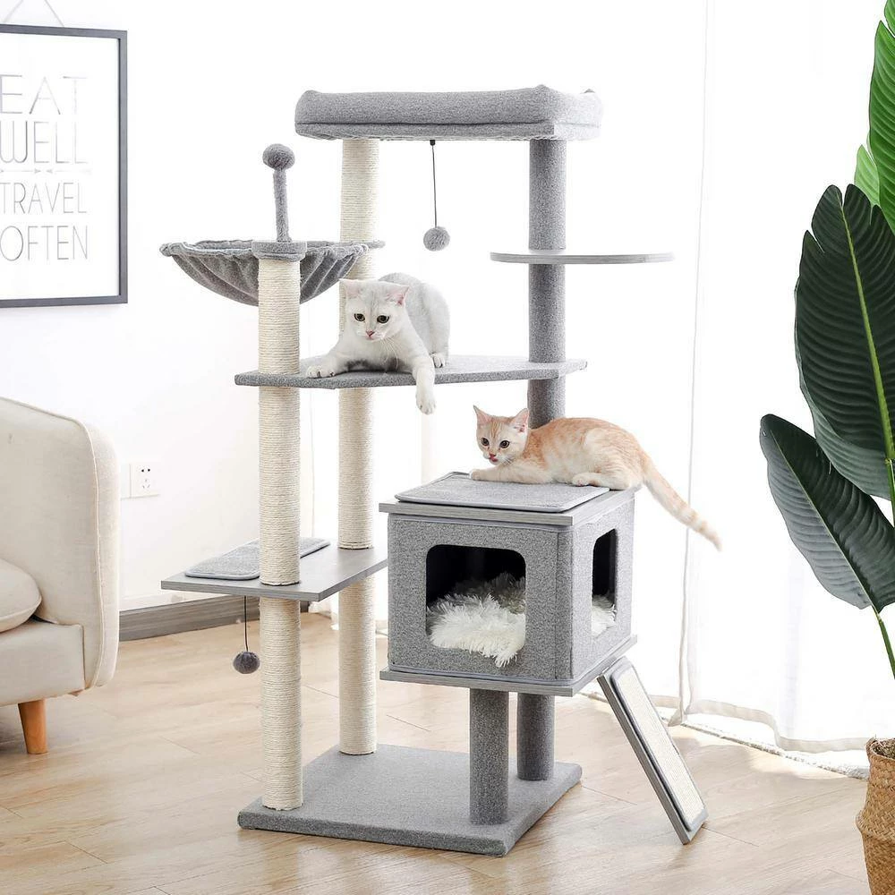 50.8 in. H Pet Cat Scratching Posts and Trees Cat House in Gray by Foobrues - Image 3