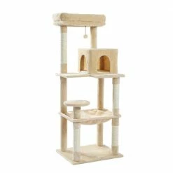 Beige Plush Sisal Scratcher Cat Tree Cat House by Foobrues