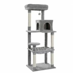 Gray Large Pet Cat House Plush Sisal Scratcher Cat Tree by Foobrues
