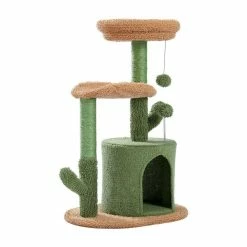32.9 in. H Cactus Cat Tower with Sisal Covered Scratching Post, Cozy Condo, Plush Perches and Fluffy Balls by Foobrues