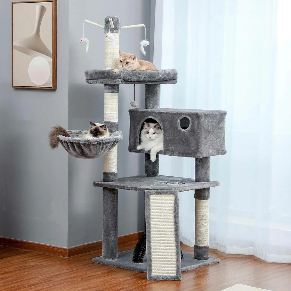 Large Condo Cat Tree Feeding Bowl Grooming Brush Whirligig Turntable by Foobrues - Image 4