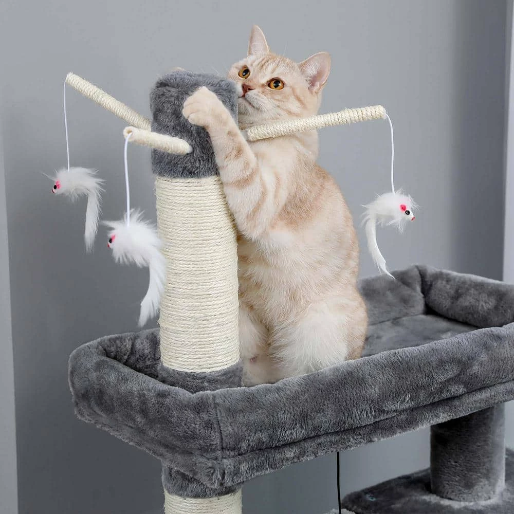 Large Condo Cat Tree Feeding Bowl Grooming Brush Whirligig Turntable by Foobrues - Image 5