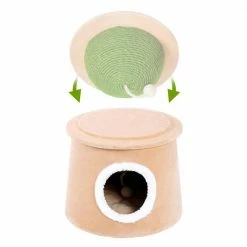 Cat Cave House with Sisal Scratching Post and Sisal Ball for Cat Kittens Green by Foobrues