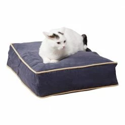 Willow Denim Microfiber Rectangle Pillow Cat Bed by Happy Hounds