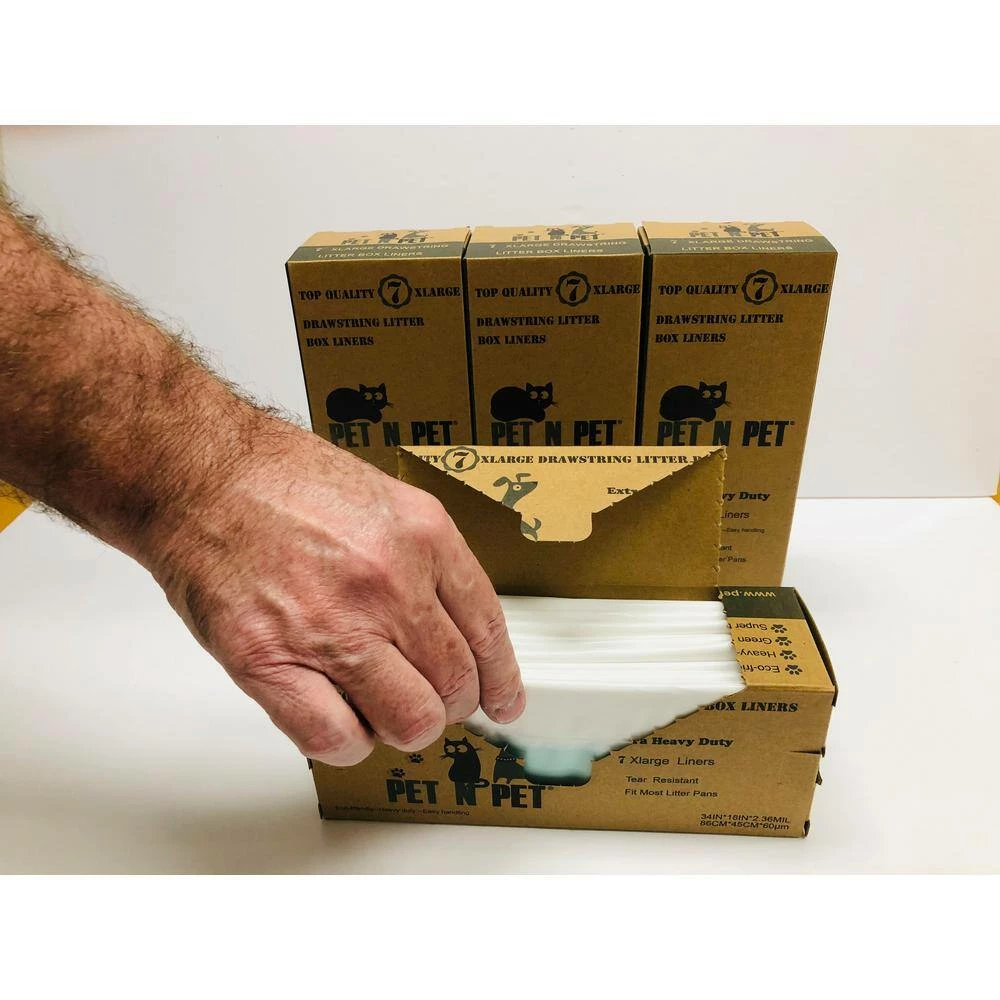 Extra Heavy-Duty Jumbo Size Cat Pan Liners with Green Drawstring Tear Resistant (60 Liners-Box) by Hyper - Image 5