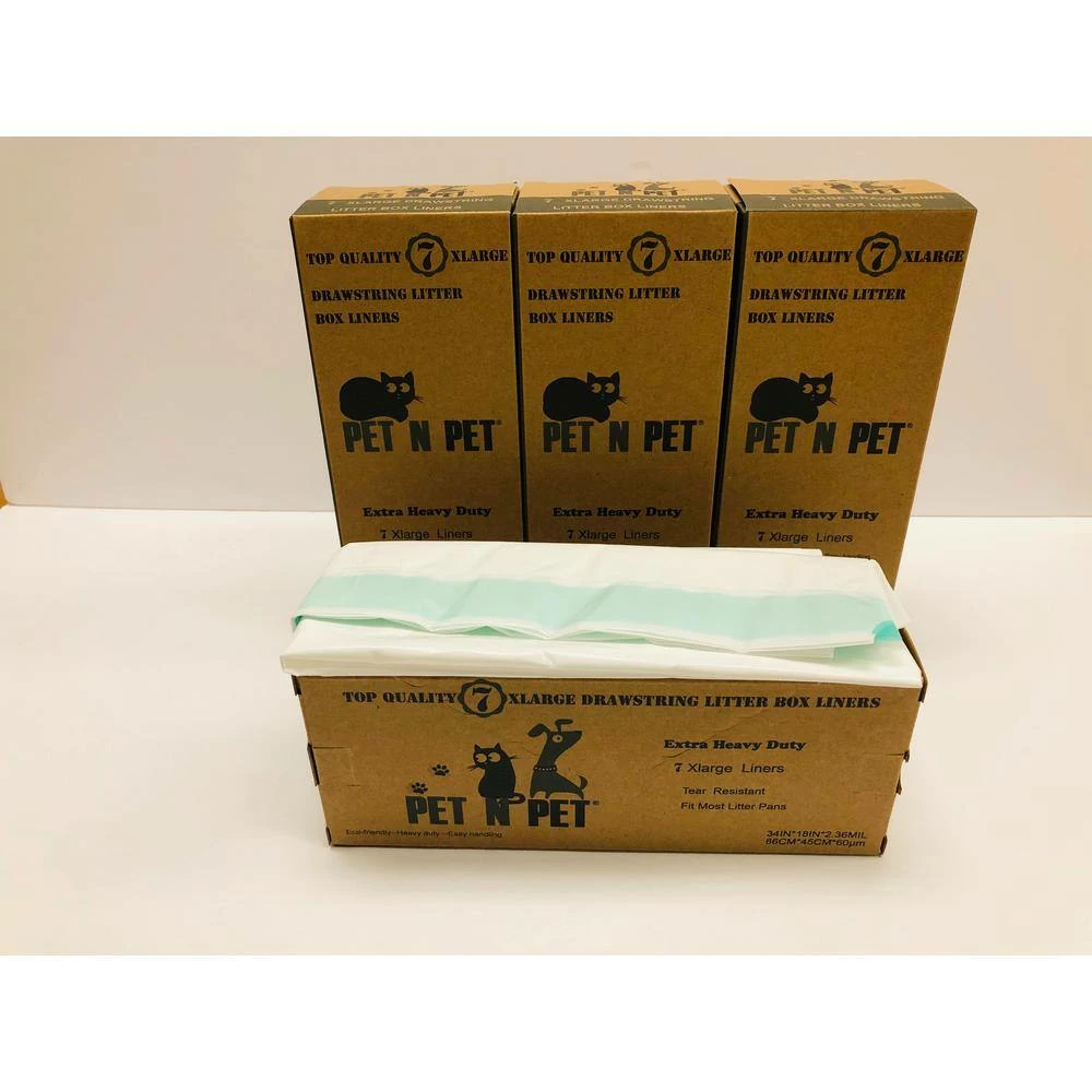 Extra Heavy-Duty Jumbo Size Cat Pan Liners with Green Drawstring Tear Resistant (60 Liners-Box) by Hyper - Image 3