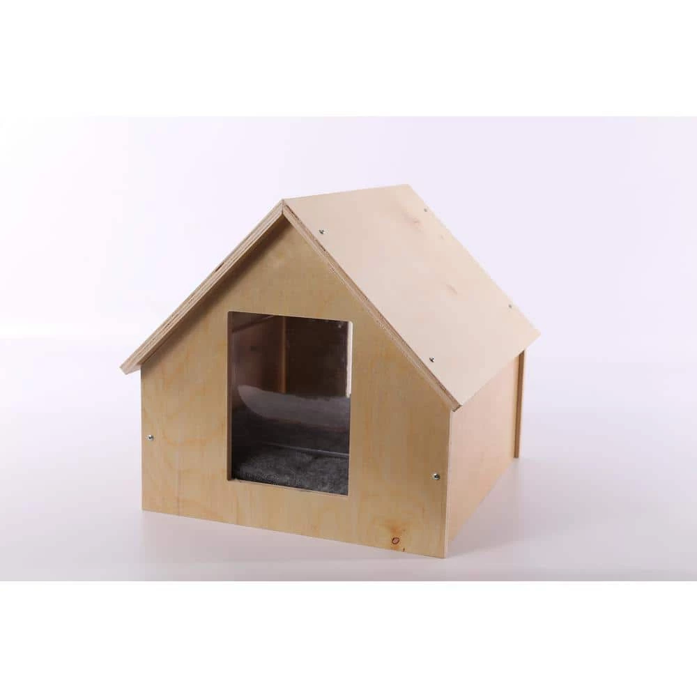 Natural Wood Birchwood Manor Kitty Home (Unheated) - 18 in. x 16 in. x 15 in. by K and H Pet Products - Image 3